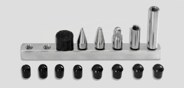 7/16' 6-pc screw-on tip set: 1' & 2' extensions, 1' softtip, 1' medium tip, 1' pencil point, 3/4' rubber tip